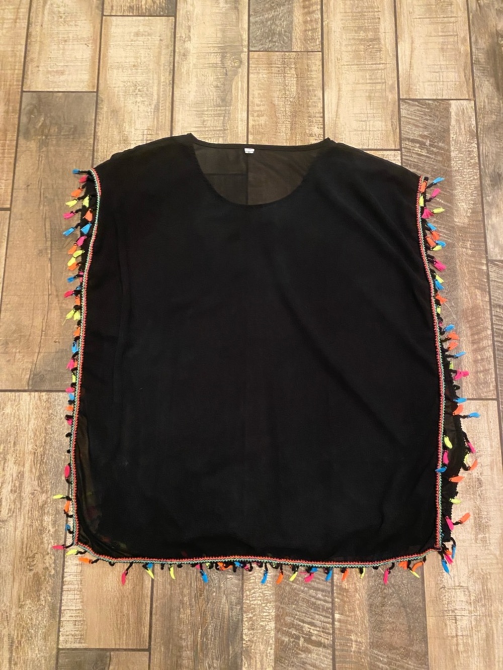 Gokey Black neon Tassel semi sheer black swimsuit coverup - Picture 2 of 11